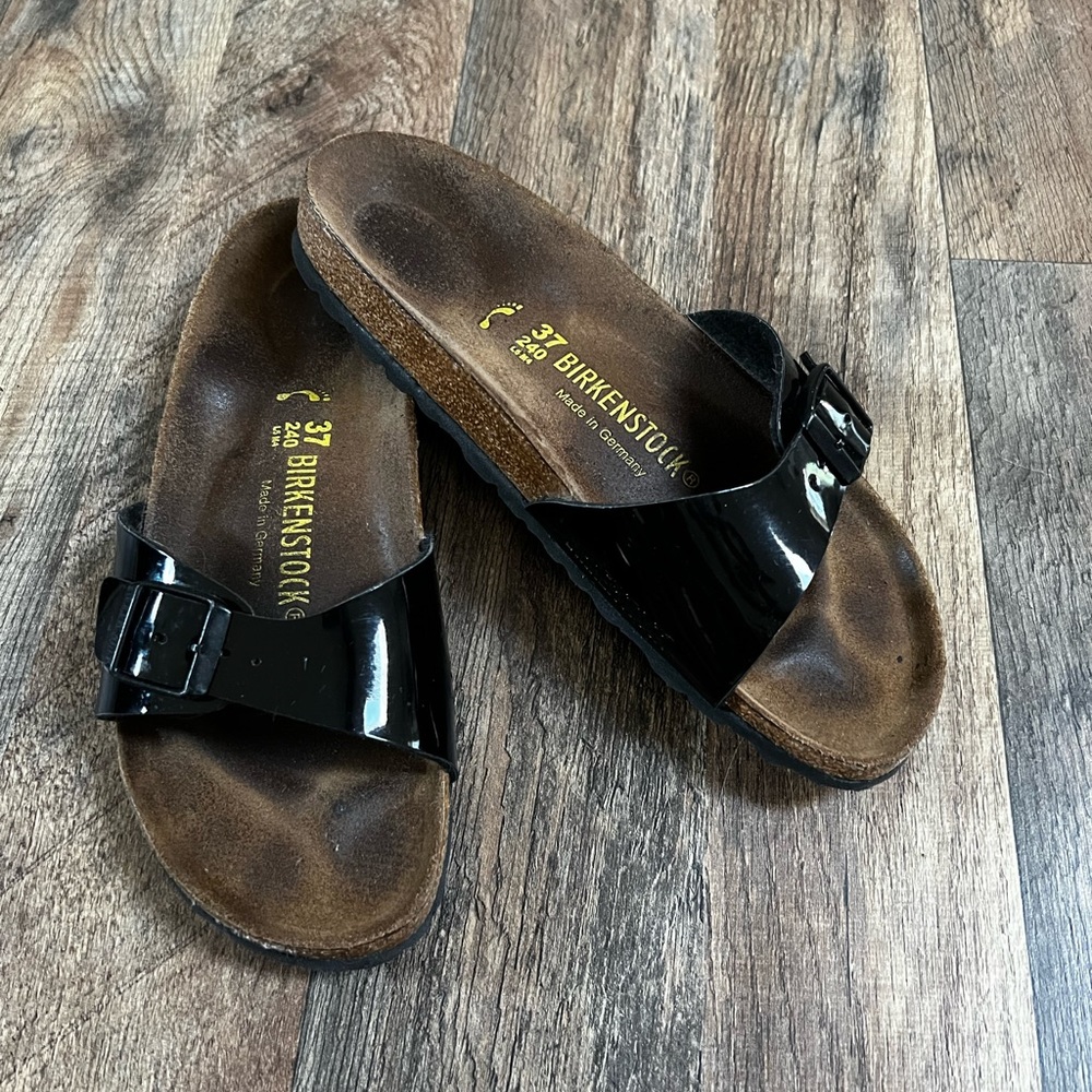 Patent leather Birkenstock sandals